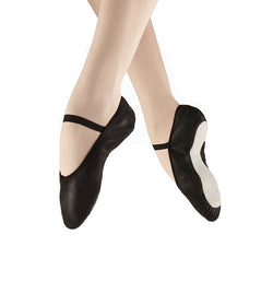 Full sole black leather ballet shoes