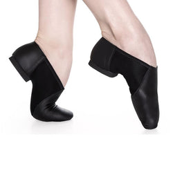 Slip on Split Sole Jazz Shoe by So Danca. Available in black and caramel.