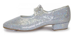 Hologram, sparkly, silver tap shoes